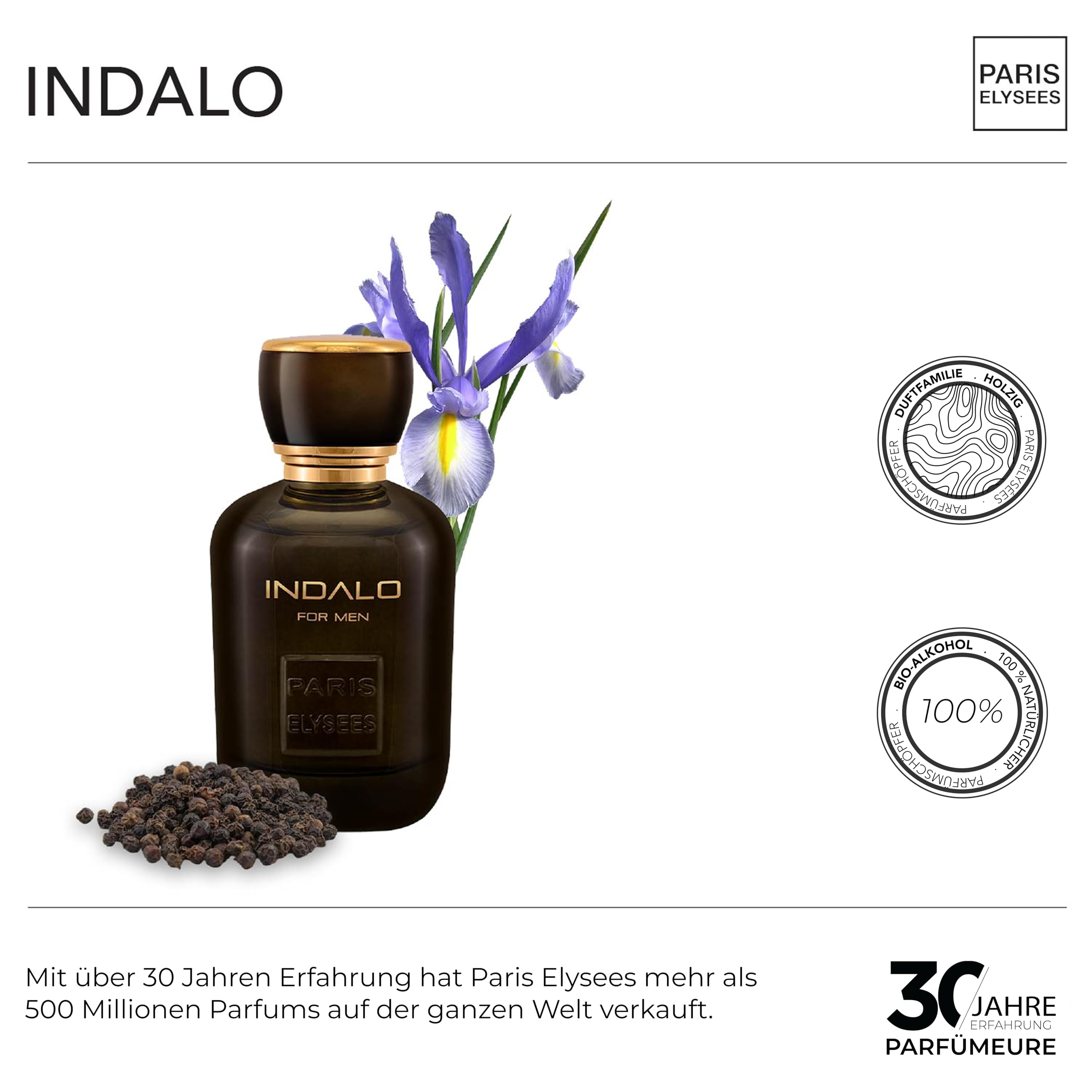 PARIS ELYSEES - Indalo - Eau de Toilette - Parfüm herren - Holzig & Würzig - Schwarzer Pfeffer, Geranie - Männerduft - Perfume men - Zerstäuber 100 ml - Inklusive nachfüllbarer 5ml - Reiseflakon 3