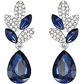 EVER FAITH Rhinestone Crystal Wedding Leaf Teardrop Pierced Dangle Earrings Silver-Tone
