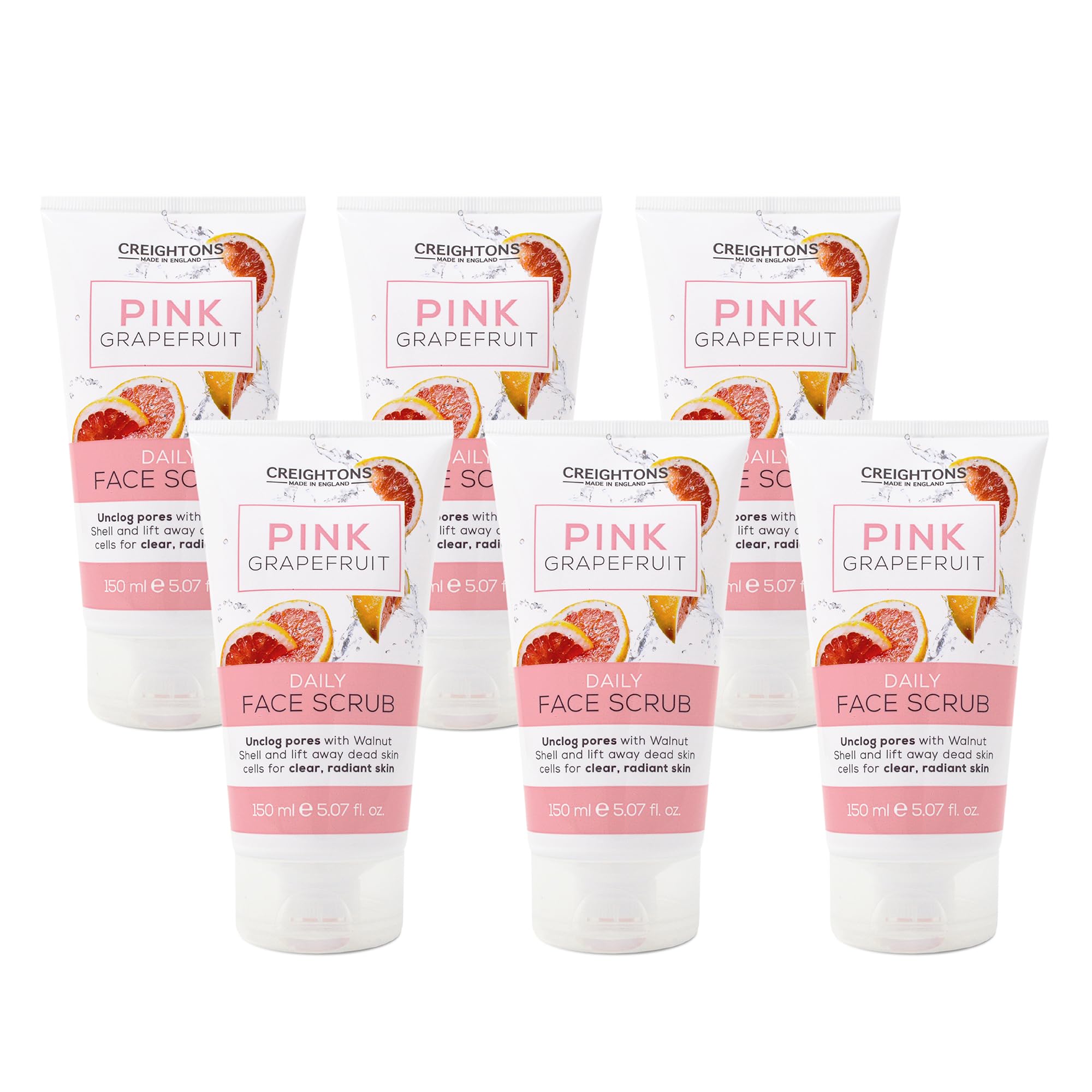 Creighton’s 6 x 150ml Multipack Pink Grapefruit Daily Face Scrub, Gently Exfoliates & Unclogs Pores, Removes Dead Skin Cells for Clear, Radiant Skin, Dermatologically Tested, Vegan & Cruelty Free