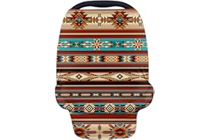 JOAIFO Nativa American Indian Tribal Aztec Stripe Geometry Print Nursing Cover Breastfeeding Scarf Southwest Red Pattern Baby Car Seat Covers, Infant Canopy Stroller Coverage for Girls Boys