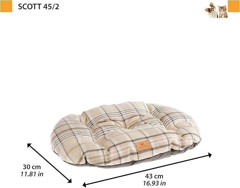 Cuscino imbottito per cani e gatti SCOTT 45/2, Double-face, Scozzese, Soffice velluto, Lavabile, Marrone