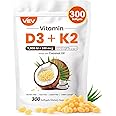 VEV Vitamin D3 K2, 5000 IU D3 100mcg K2 (MK 7), 300 Softgels, 2-in-1 Vitamin D & K Supplement with Coconut Oil, Supports Calcium Absorption and Bone Health, Easy to Swallow