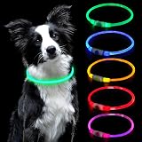 AUAUY LED Light Up Dog Collar Green USB Rechargeable Water Resistant Reflective