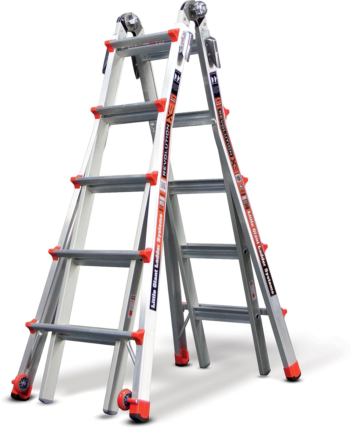 Multipurpose ladder folded into an A frame shape