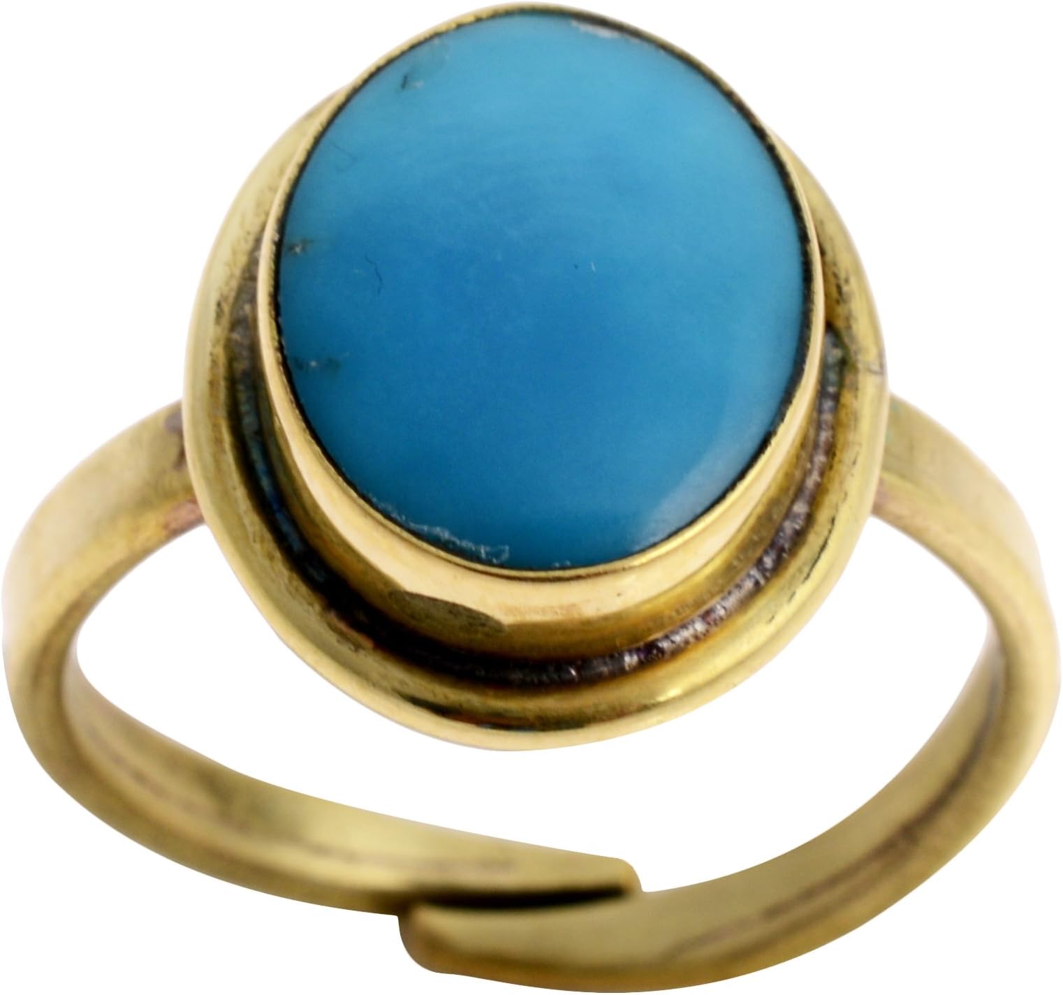 Sumitra Gems Handmade Designer Certified Natural Turquoise Firoza Adjustable Golden Panchdhatu Ring