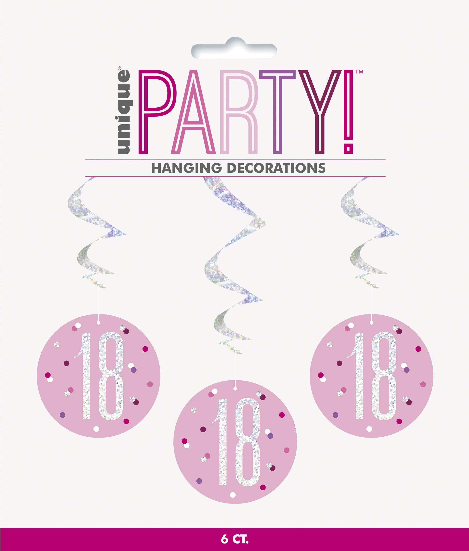 "18" Hanging Swirl Decorations - 32" | Pink And Silver | 6 Pcs.