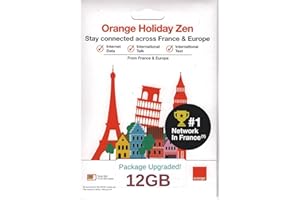 Orange Holiday Europe SIM Card 30Day | 12GB Internet in 5G/4G/LTE (Data Sharing Allowed)| Unlimited Local Calls + 30 Minutes 