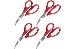 Luckkyme Kitchen Seafood Scissors, 4 Pack Curved Stainless Steel, Red