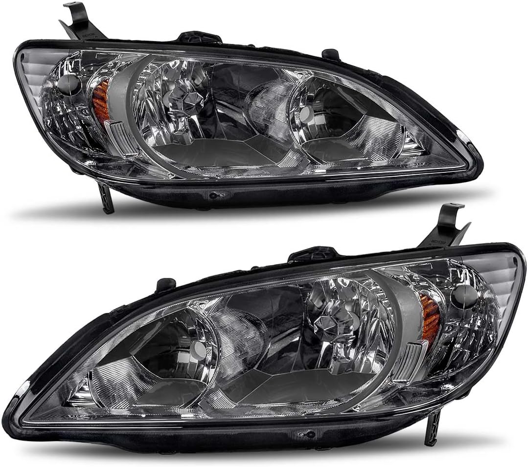 Amazon Com Autosaver88 Headlight Assemblies Compatible With 2004 2005 Honda Civic Black Housing Amber Reflector Smoke Lens Automotive