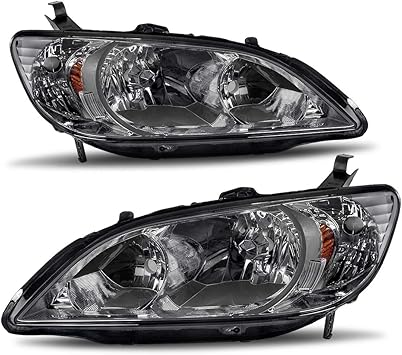 Amazon Com Autosaver88 Headlight Assemblies Compatible With 2004 2005 Honda Civic Black Housing Amber Reflector Smoke Lens Automotive