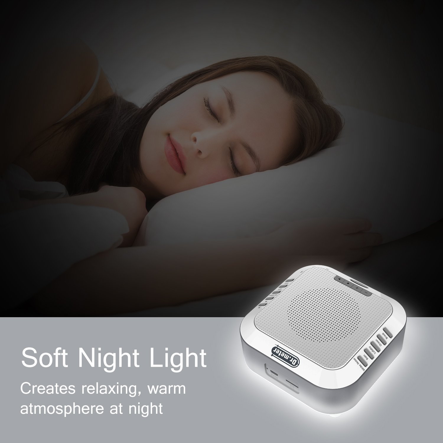 Sound Sleep Machine, Dr.meter White Noise Machine with 5 Nature Sounds Support TF Card, Sound Spa Relaxation Machine with Auto-off Timer & Night Light for Baby, Light Sleepers and Meditators