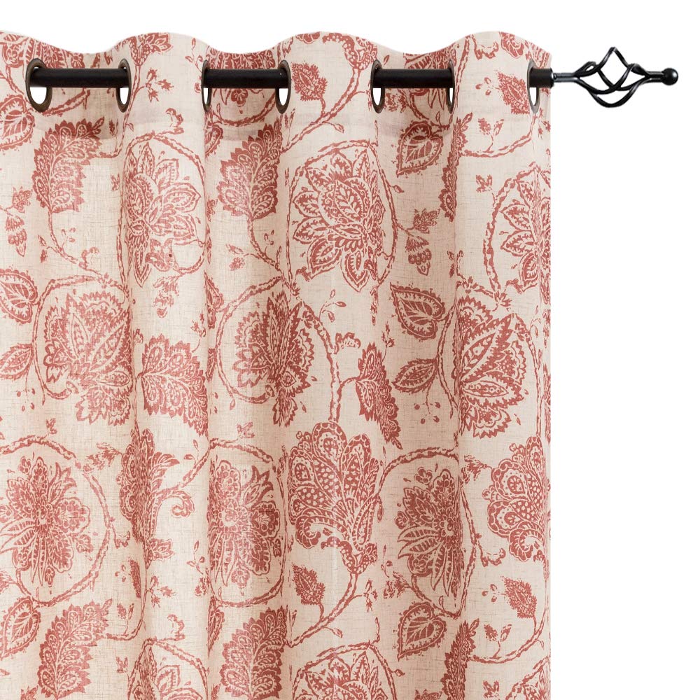 Paisley Scroll Printed Linen Curtains Grommet Top Medallion Design