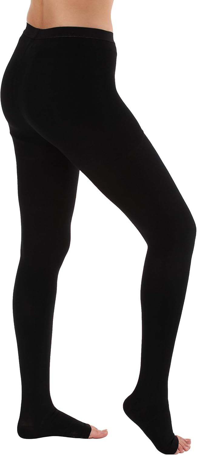 Open Toe Opaque Compression Stockings Pantyhose - Absolute Support Firm Medical Graduated Support Hose, 20-30mmHg Compression Pantyhose for Women SKU A214BL2 – Black Size Medium: Clothing