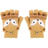 NICEYST Kids Convertible Flip Top Gloves Children Winter Warm Knitted Fingerless Mittens for Boys Girls 4-8 Years Old