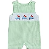 Arvbitana Newborn Baby Boys Sleeveless Seersucker Romper One Piece Straps Overalls Striped Jumpsuit Summer Smocked Clothes