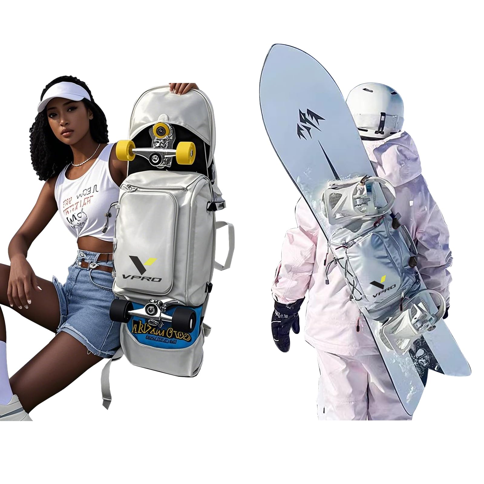 Photo 1 of VPRO Snowboard and Skateboard Dual-Use Bag, Available Length in 140cm - 165cm for Snowboard, Full Size Universal Skateboard Bag (Silver, Big(152cm-165cm))