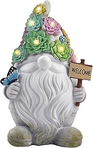 Garden Gnome Statues Decor Lights, Solar Powered Outdoor Lights Art Gifts with 10 Warm White LEDs