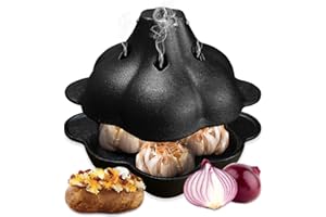 Pinra Pre-Seasoned Cast Iron Dutch Oven Pot, Potato Garlic Roaster Baker, Roasted Garlic Potatoes Cooker for Kitchen Oven or 