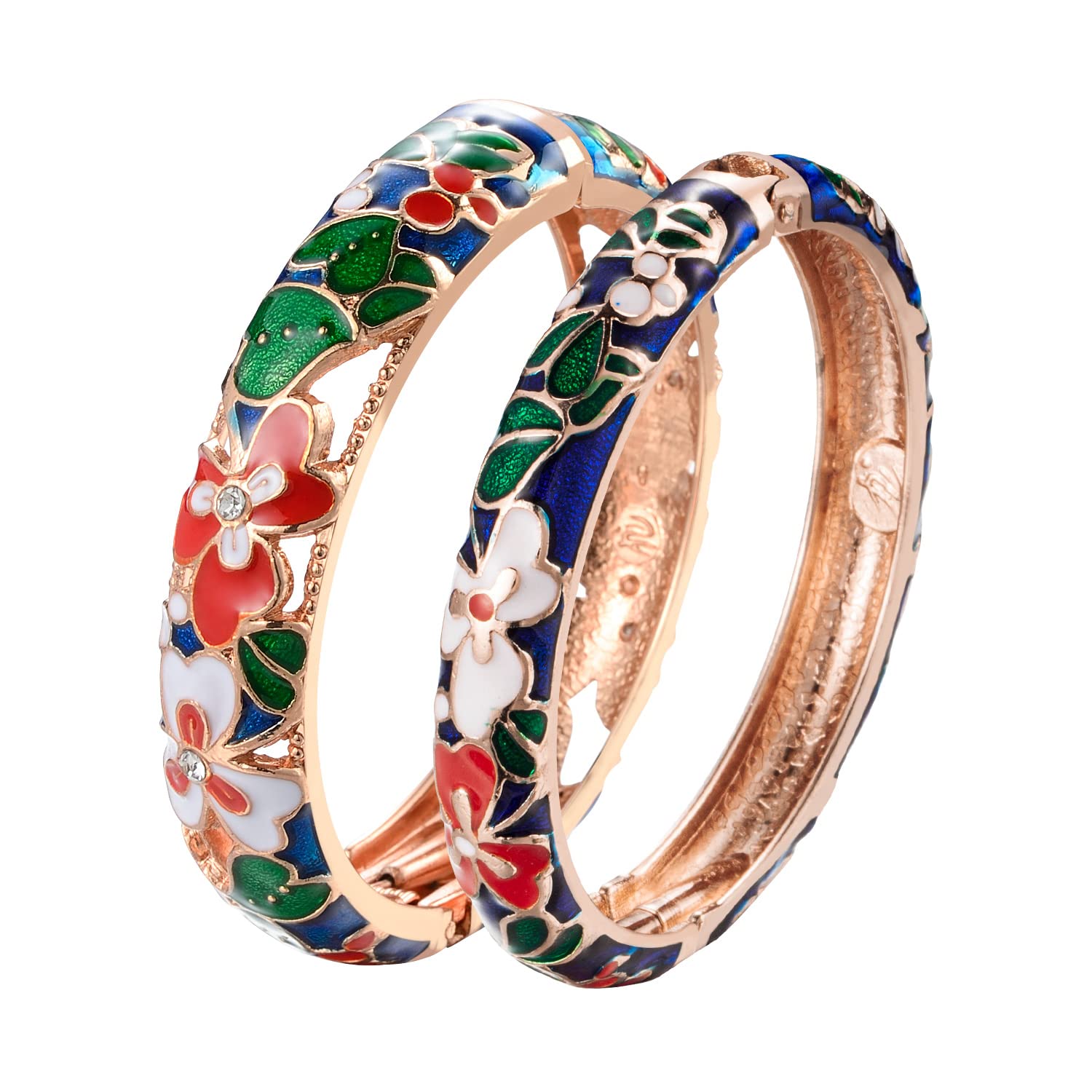 UJOY Enamel Bangle for Women, Handmade Floral Bracelet for Lady, Vintage Jewellery keepsake - 2 Pcs Black & Blue Magnetic Couple Copper Bracelet for Women & Men, Valentines keepsakes for Him & Her — image 1