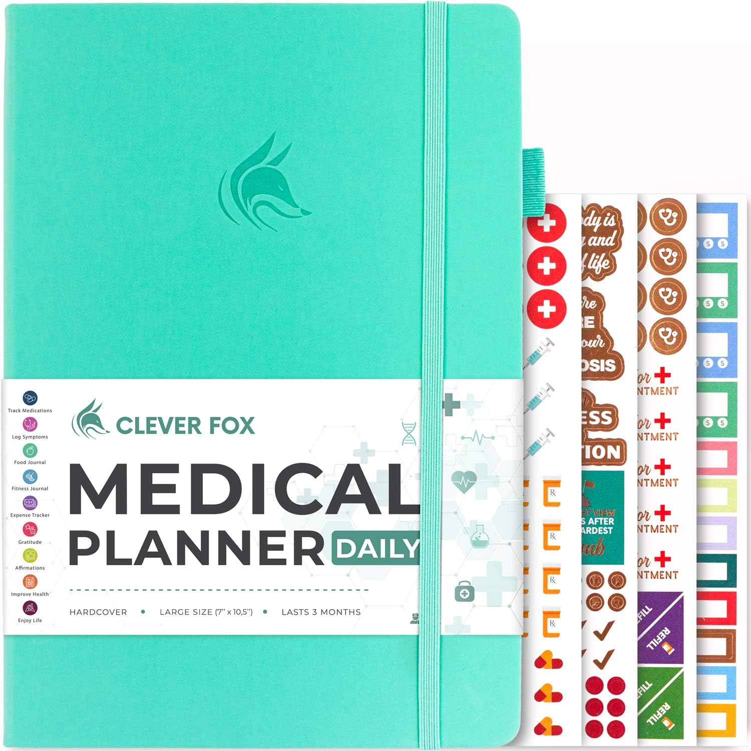 Clever Fox Medical Planner Daily – Medical Notebook, Health Diary, Wellness Journal & Logbook to Track Health – Self-Care Medical Journal – 3 Months, Undated, 18 x 26cm, Hardcover (Light Turquoise)