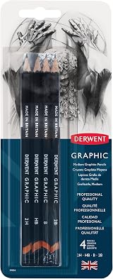 Derwent Graphic Medium Graphite Pencils Set of 4 Professional Quality