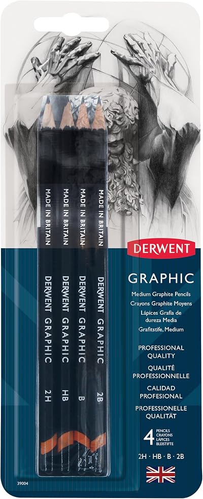 Derwent Graphic Medium Graphite Pencils Set of 4 Professional Quality