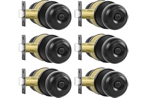RAZCC Privacy Door Knobs, 6 Pack Matte Black Door Knobs with Lock, Bed and Bath Door Knob Interior Keyless Locksets, Round Door Handles Reversible for Left Right Handed Doors