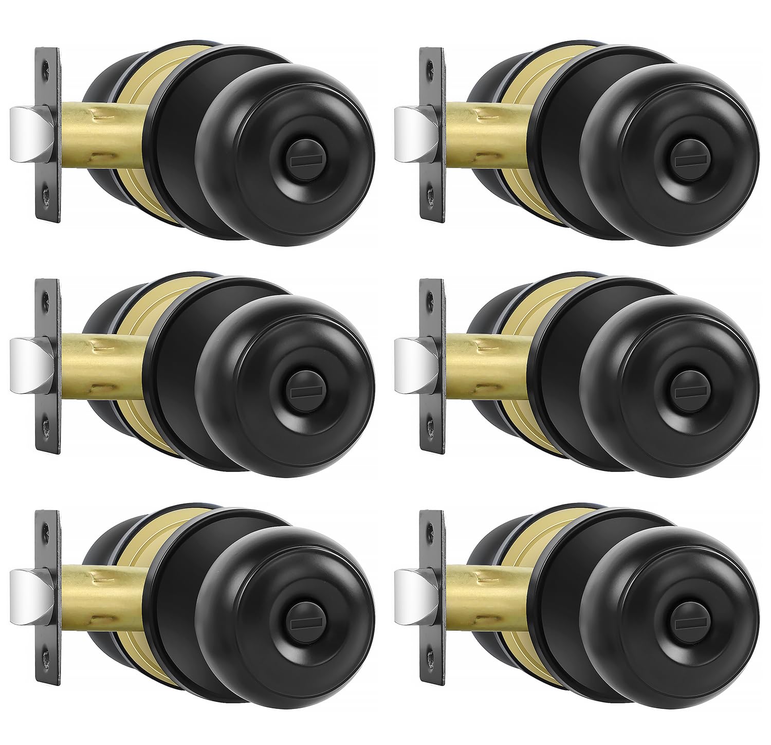Photo 1 of RAZCC Privacy Door Knobs, 6 Pack Matte Black Door Knobs with Lock, Bed and Bath Door Knob Interior Keyless Locksets, Round Door Handles Reversible for Left Right Handed Doors