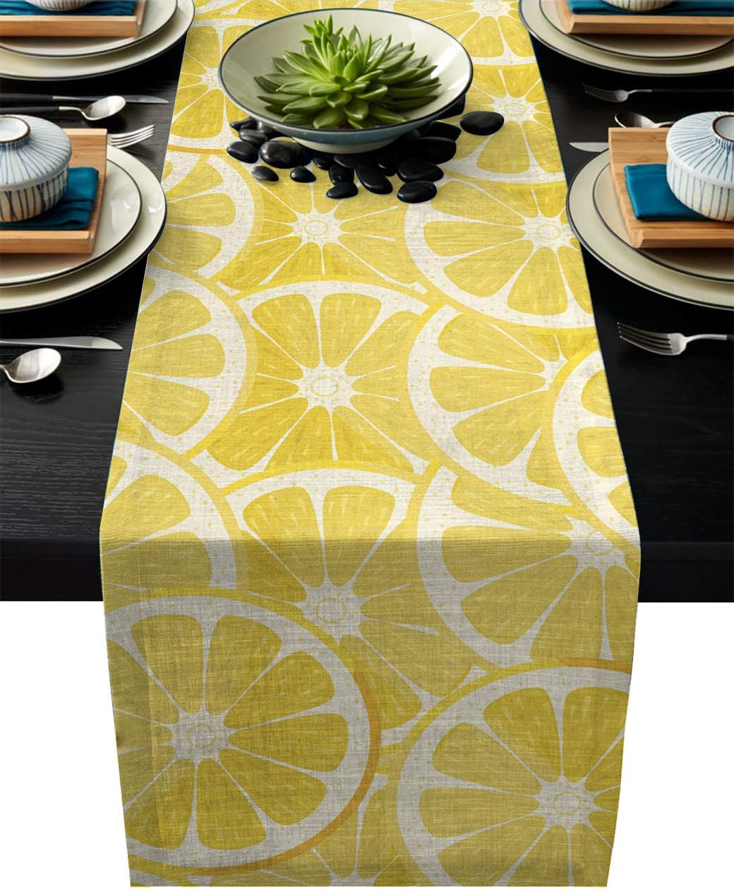 Cloud Dream Home Cotton Linen Table Runner Yellow Lemon