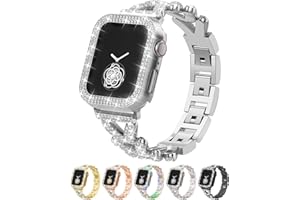 LUOHIA V-800PCS Diamond Encrusted Metal Band and Case, Compatible with Apple Watch 38mm-49mm (10/1/SE/Ultra 2 Series)-Bling Gold Women's Jewellery Strap, Luxury iWatch Bracelet with Screen Protector Case