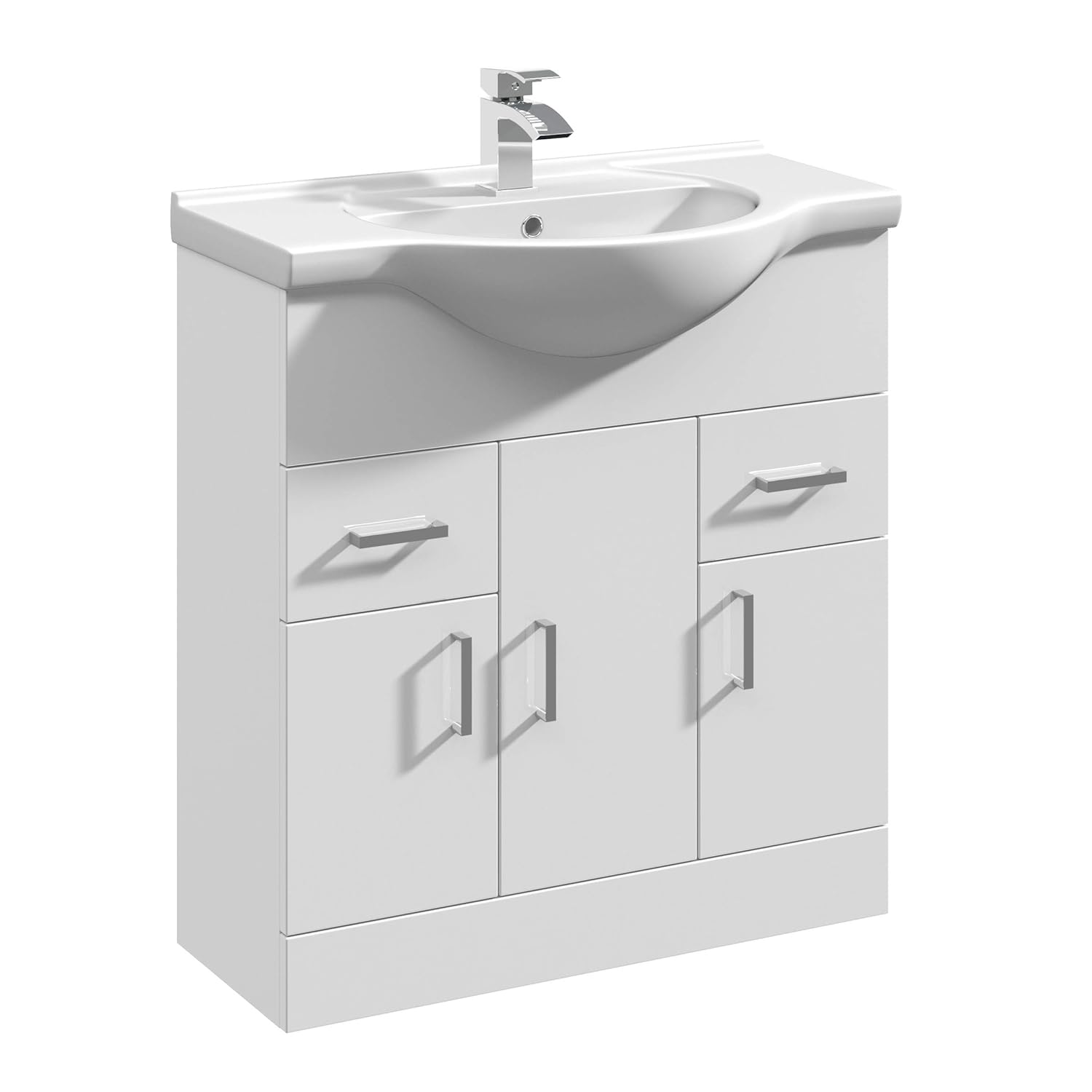 VeeBath Linx Bathroom White Gloss Vanity Unit Basin Sink 750mm Storage