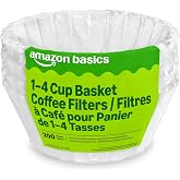 Amazon Basics Basket Coffee Filters for 1-4 Cup Coffee Makers, White, 200 Count