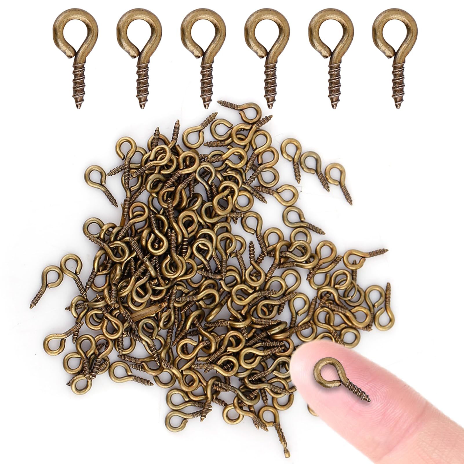 Sonew Screw Eyelets Brass, Mini Eye Pins Hooks Eyelets Screw Hooks Threaded Bails Findings for Jewelry Pendant Making 200Pcs / Bag(Dark Bronze)