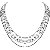 Sacina Goth Silver-tone Layered Choker Chunky Silver-tone Necklace, Chunky Grunge Emo Necklace, Christmas Jewelry Gift for Women