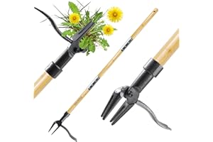 BellaJoyz Weeder - Stand Up Weed Puller Tool with Long Handle - Real Bamboo & 4-Claw Steel Head Weeder Tool, Weeding Tool Weed Remove Tool for Lawn/Yard,Easily Remove Weeds Without Bending or Kneeling