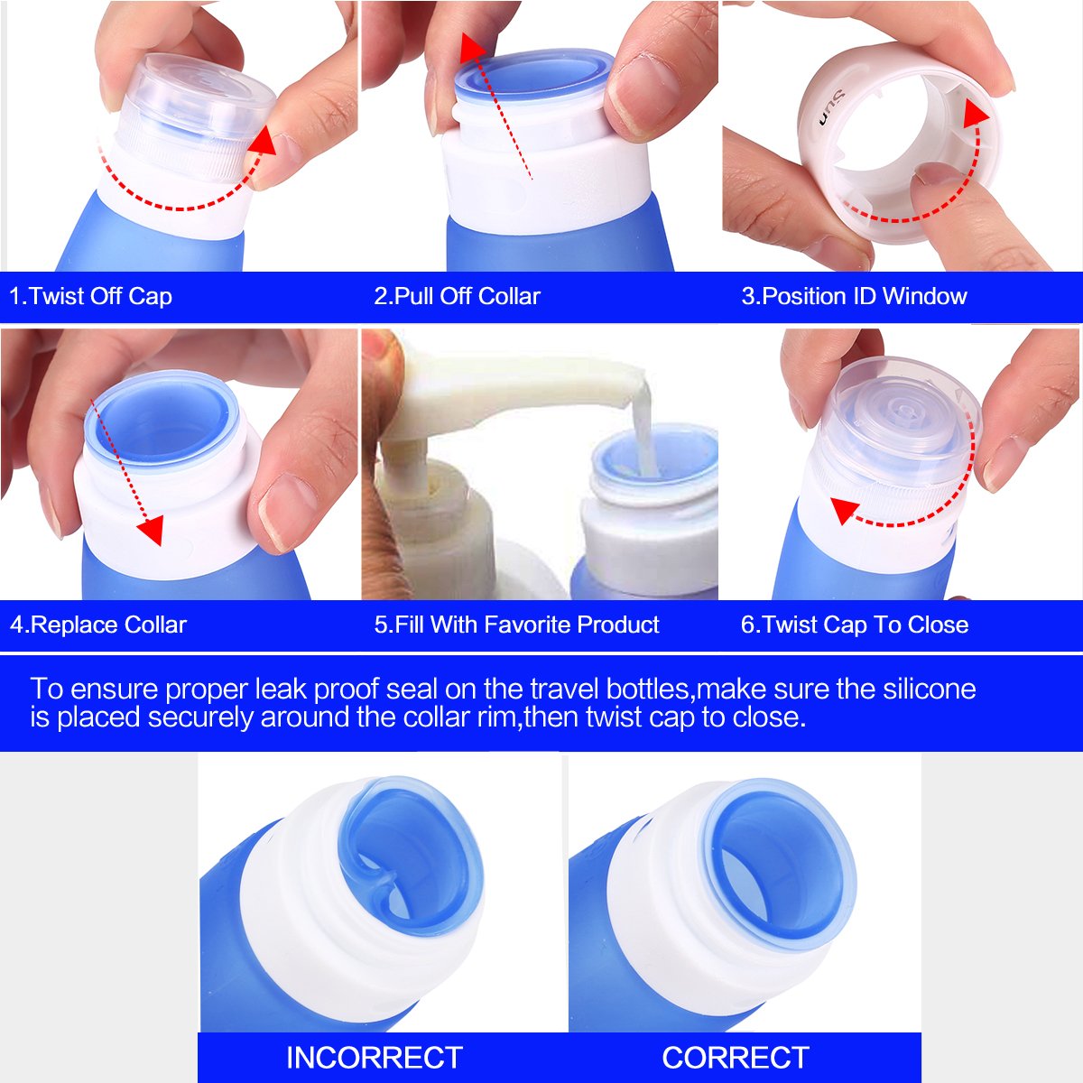 AusKit Travel Bottles TSA Approved Leak Proof, 3.3 OZ Leak Proof Travel Accessories Tube Sets, Refillable Silicone Travel Containers With Shower Lanyard for Shampoo Lotion Soap : Beauty