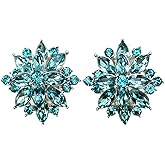 Faship Statement Crystal Rhinestone Floral Clip On Earrings