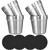 Youda Stainless Steel Double Walled Insulated Cups(Set of 4) Stackable, Coffee Cup/Tea Cup/Chilling Beer Glasses, Great for Toddlers, for Travel, Outdoor, Camping&Everyday(6 oz, Silver)