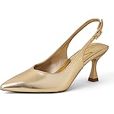 Elisabet Tang Women's Kitten Heel Slingback Low Pumps 3 Inches Stiletto Pointed Closed Toe Elegant Dressy Bridal Wedding Party Shoes