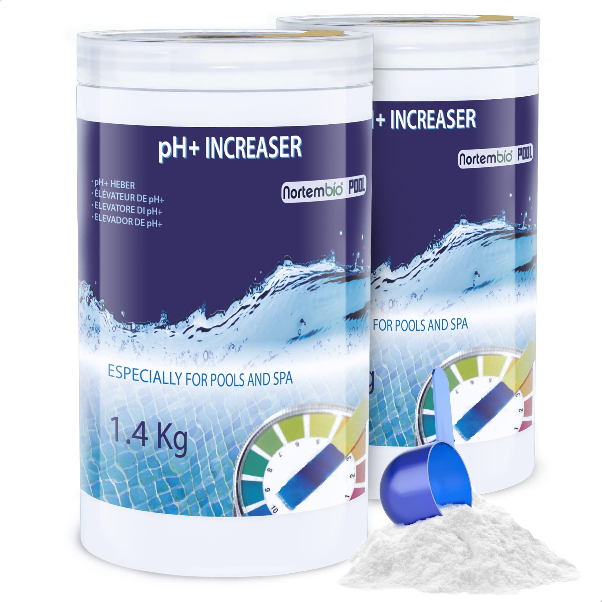 Nortembio Pool pH+ Plus 2x1.4 Kg, Natural pH Increaser for Swimming Pool and Spa. Improves Water Quality, pH Regulator, Beneficial for Health.