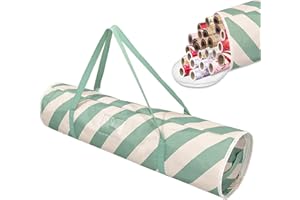 Safana Christmas wrapping paper organizer storage,Gift wrap storage decorations storage bag,ornament organizer container,storage for holiday,birthday wrapping paper. (Round Green Stripe)