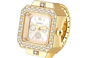 OIDEA Mens Womens Finger Watch: Luxury Rhinestones Diamond Decor Square Dial Stretchy Band Elastic Analog Quartz Business Cas