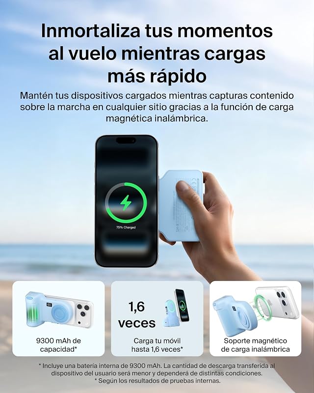 Stage PowerGrip Agarre Magnético de Cámara con Batería 9300 mAh Azul