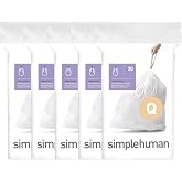 simplehuman Code Q 100 Count Custom Fit Liners, Drawstring Kitchen Trash Bags, One-by-One Mess-Free Dispense, Extra Thick &amp; Double Seamed, 50% PCR Plastic, 50-65 Liter / 13-17 Gallon, White