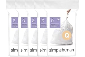 simplehuman Code Q 100 Count, Dispenser Pack Custom Fit Liners, Drawstring Trash Bags, 50-65 Liter / 13-17 Gallon, White