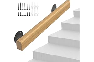 KWDOBUUS 2FT Wooden Stair Handrails,Hand Railings for Stairs Indoor Outdoor Wall Mount Support Wood Handrails,Non-Slip Sturdy Staircase Handrail Safety Grab Bar Rod Complete Kit for Home,Lofts,Guardrail