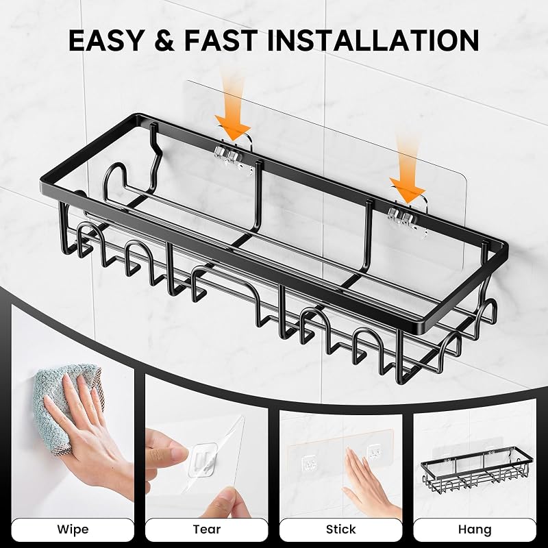 3 Pcs Antirouille Acier Inoxydable Etagere Douche sans Percage - Noir — photo 7 sur 8