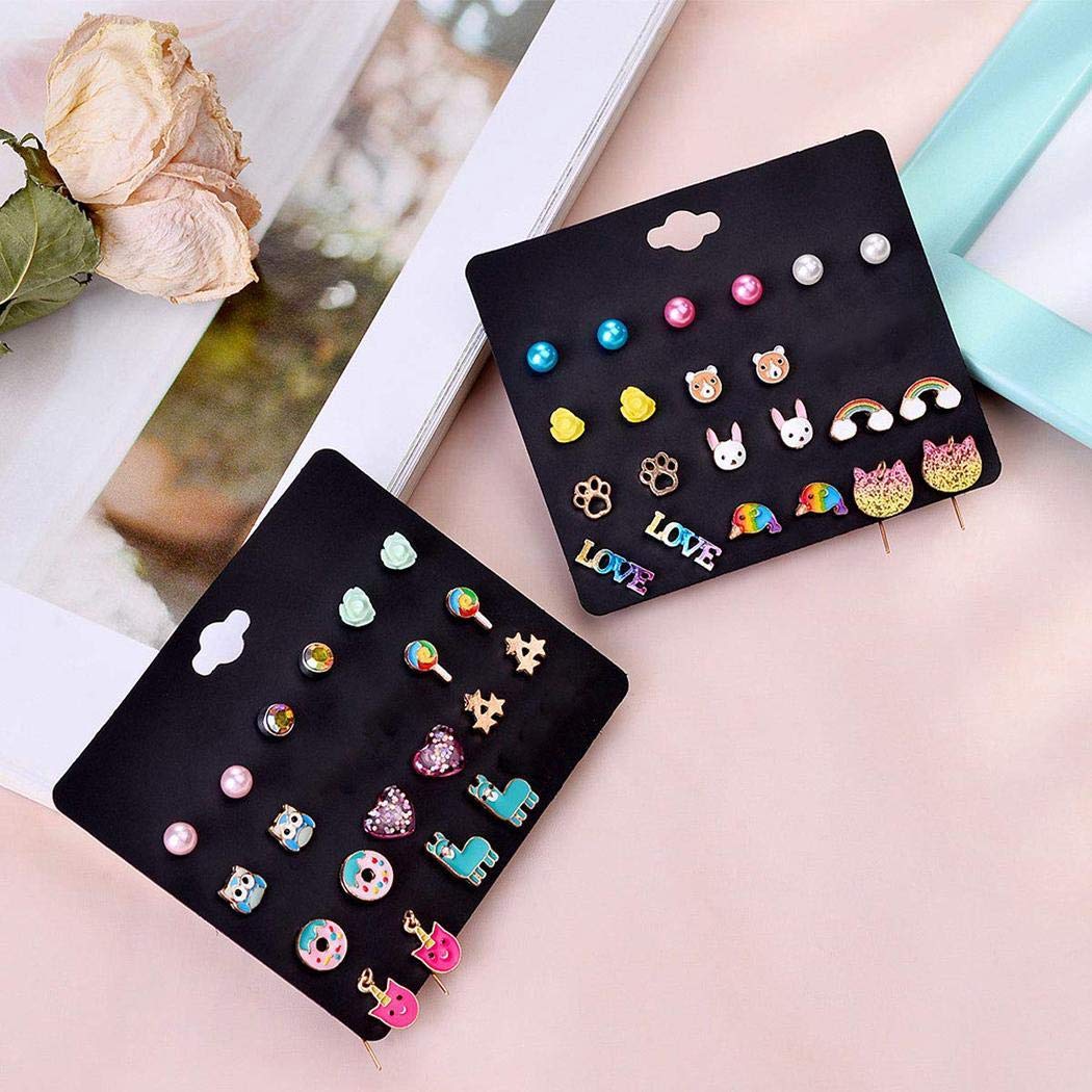 Ultrey Women 12 Pair Stud Earrings Set Fashion Cute Cartoon Animal Ear Accessories Belts