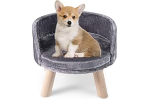 PETSITE Elevated Dog Sofa, Small Dog Pet Couch with Soft Cushion, Modern Cat Couch with Sturdy Wood Legs for Doggies and Kitt