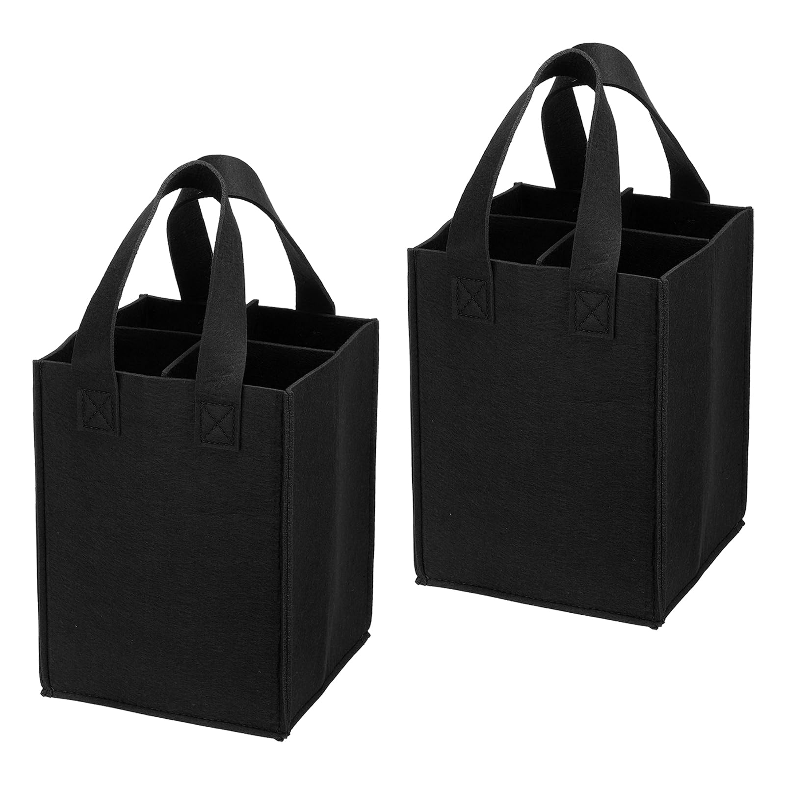 PATIKIL 4 Bottle Wine Carrier Tote Bag, 2 Pack Wine Bottle Carrying Bag with Divider Reusable Wine Storage Bag Felt Grocery Bags Portable Gift Bag, Black